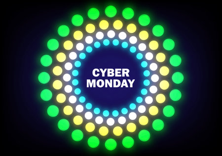 Cyber Monday neon lights banner. Super sale at the end of season.  Special offer concept illustration.の写真素材