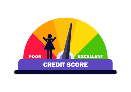 Credit score ranges icon. Credit score concept. Loan rating scale with levels from poor to excellent. Financial capacity assessment. Vector flat illustration.のイラスト素材