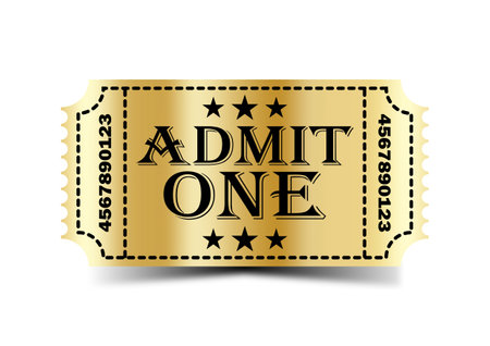 Admit one gold ticket on white background. Realistic vector illustration.のイラスト素材