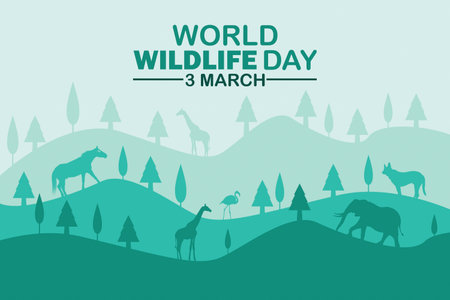 World Wildlife Day. 3 March. Holiday concept. Template for modern background, banner, card, poster with text inscription. Vector illustrationのイラスト素材