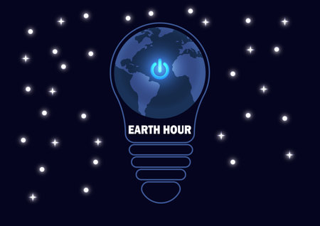 Earth Hour Vector illustration. Holiday concept. Template for background, banner, card, poster with text inscription.のイラスト素材