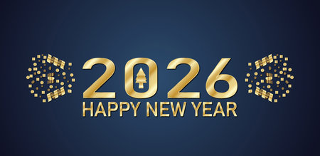 2026 Happy New Year Greeting Card with Gold Numbers. Illustration