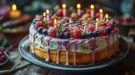 Happy birthday with yummy cake element decoration for kids party occasionの素材