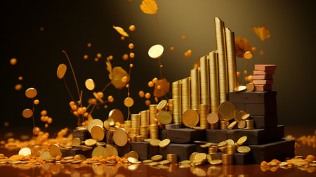 Indian Rupee Growth on yellow background. Ai Generativeの素材