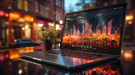 Double exposure trading growth graph in the laptop with business and investment background. Ai Generativeの素材