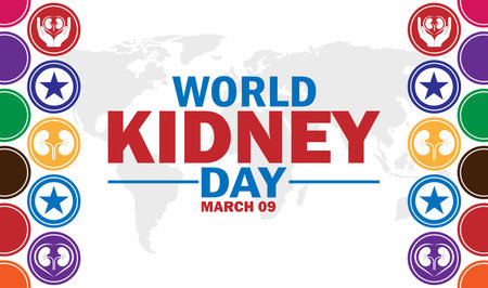 World Kidney Day. March 09. Holiday concept. Template for Modern background, banner, card, poster with text inscription. Vector illustrationのイラスト素材