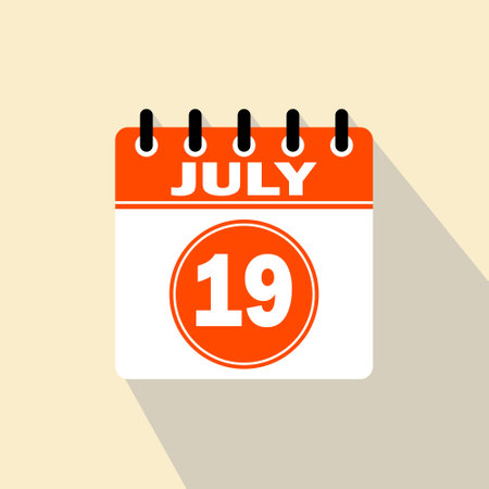 Icon calendar day - 19 July. 19th days of the month, vector illustration.のイラスト素材