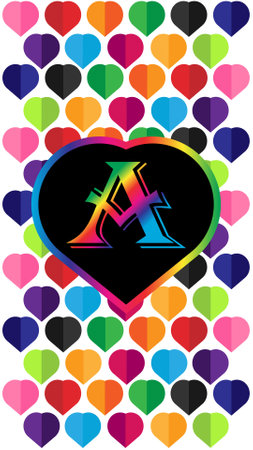 Letter A in the heart of the colorful hearts on a white background. Suitable for Modern Mobile Phone Wallpaper. 4k Mobile Wallpaperのイラスト素材