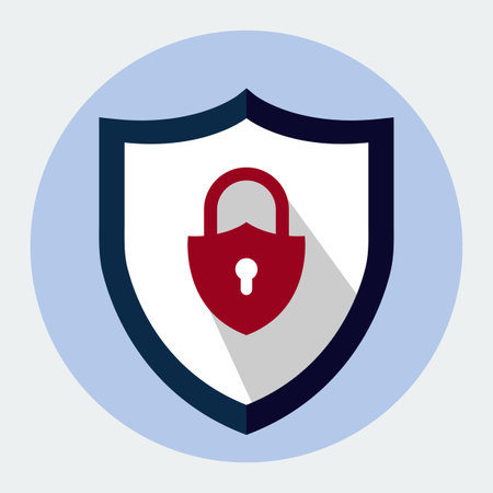 Secure internet Flat design icon. Protective shield sign digital security with the image of a padlock. Symbol security protection web. Vector illustration.のイラスト素材