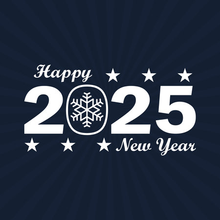 Happy New Year 2025 greeting card with snowflakes and stars. Vector illustration.のイラスト素材