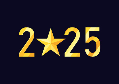2025 Golden Number, Happy New Year 2025, Design template with typography logo 2025 for celebration and season decoration. Minimalist trendy background for branding, banner, coverのイラスト素材