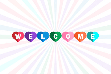 Welcome banner in colorful heart shapes. Vector illustration for your design.のイラスト素材