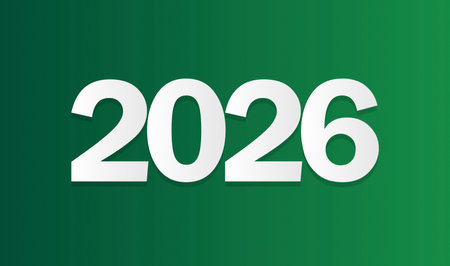 2026 Text. White numbers on green background. Festive background for your design. Vector illustration.のイラスト素材