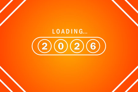 Loading bar with 2026 numbers. Flat design style. Orange background. Can be used for your design....