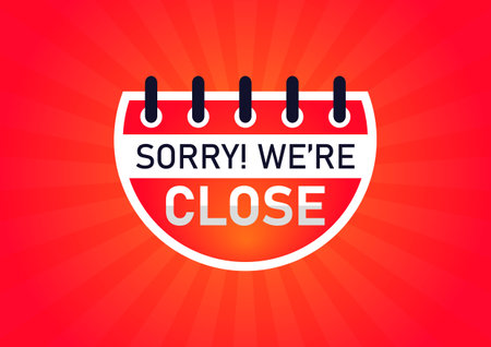 Modern sorry we are closed sign on red background. Vector stock illustration.のイラスト素材