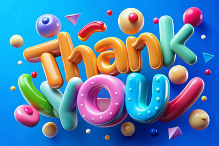 Festive Thank You: 3D Balloon Typography and Colorful Shapes Illustrationの素材