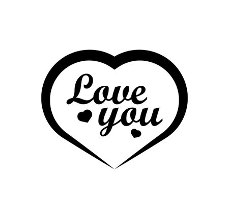 Black and White Love You Heart Icon â Romantic Minimal Valentine Designのイラスト素材