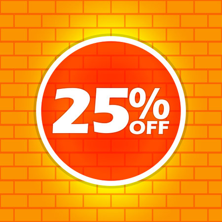 25% Off Discount Sale Promotion on Orange Brick Wall Backgroundのイラスト素材