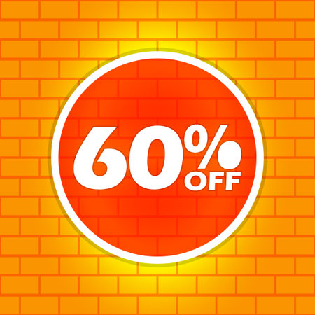 60% Off Sale Discount Promotion on Orange Brick Wall Background