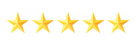 Five Star Rating Golden Review Icon. Star icon. 5 Star rating . Realistic gold star set modern vector. Feedback conceptのイラスト素材