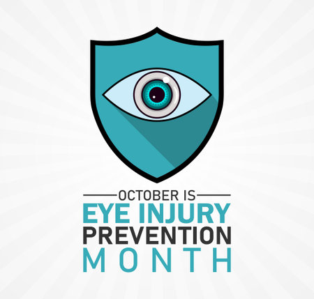 October is Eye Injury Prevention Month Vision Safety Awareness Protection. Background, poster, postcard, banner design.のイラスト素材