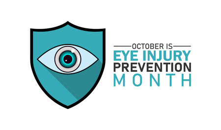 October is Eye Injury Prevention Month Shield Graphic with Blue Safety Theme. Background, poster, postcard, banner design.のイラスト素材