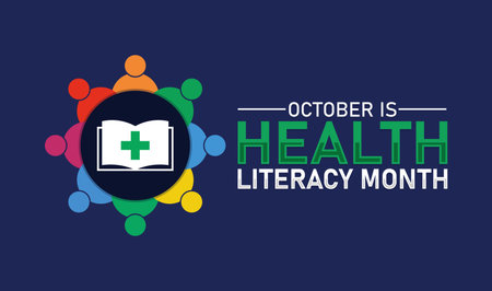 October is Health Literacy Month Awareness Graphic. Vector web banner, background, poster, postcard, template design.のイラスト素材