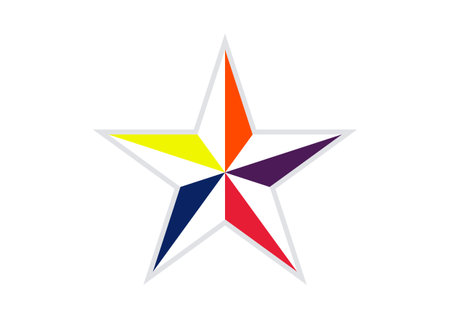 Segmented Color Star Icon â Five-Point Vibrant Polygon Design. Segmented Color star isolated on whiteのイラスト素材
