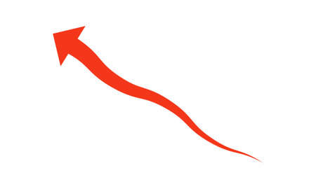 Curved Red Arrow â Up Left Tapered Motion Path Graphic. red arrow isolated on whiteのイラスト素材