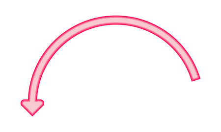 Smooth pink curved downward arrow ideal for guiding attention, showing flow, directional emphasis, infographics, presentations, and creative visual design projects.のイラスト素材