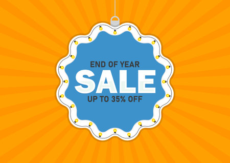 End of Year Sale Up to 35% Off Promotional Discount Badge. End of year sale ad for social media post template, vector illustration.のイラスト素材