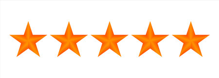 Orange five-star rating icon isolated on transparent background for reviews and promotions