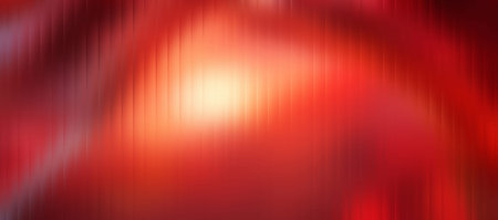 Abstract glowing glass ripple wave with fiery red gradient background and radiant light streaks. Futuristic distortion texture with vertical blur lines and vibrant luminous glowの写真素材