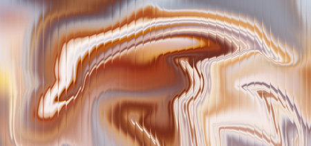 Abstract marble ripple waves with brown beige gradient background and flowing light streaks. Futuristic distortion texture with vertical blur lines and smooth luminous motionの写真素材