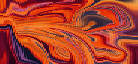 Abstract molten marble ripple waves with fiery orange red gradient background and layered flowing patterns. Futuristic distortion texture with vibrant luminous motionの写真素材