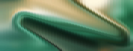Abstract glass ripple wave with green beige gradient background and smooth glowing light streaks....