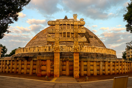 Front View of Sanchi Stupa, located at Sanchi Town, Madhya Pradesh, Indiaのeditorial素材