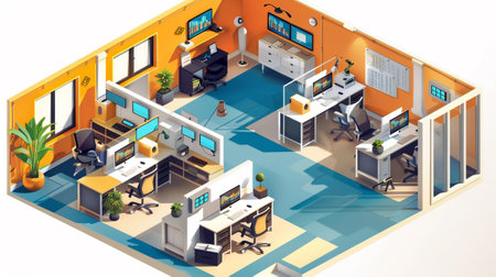illustration of info graphic office concept in isometric 3d graphicの素材