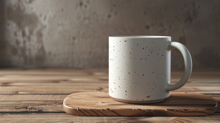 Mug mockup on a wooden table. 3d rendering.の素材