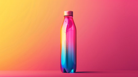 Plastic water bottle on colorful gradient background. 3d illustration.の素材