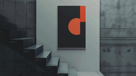 Abstract interior with stairs and blank poster. Mock up, 3D Renderの素材