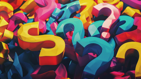 question mark background, 3d rendering, multicolored question markの素材
