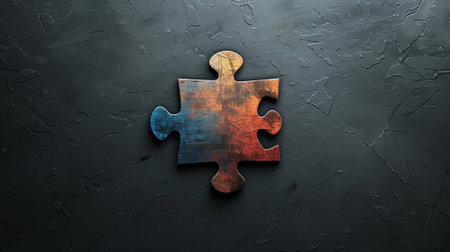 Piece of jigsaw puzzle on dark background. Business concept.の素材