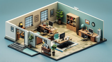 Interior of the office isometric view, 3D rendering.の素材