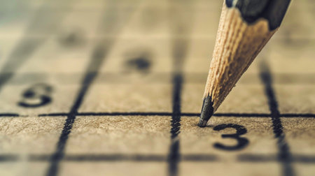 Close up of pencil on crossword puzzle with shallow depth of fieldの素材