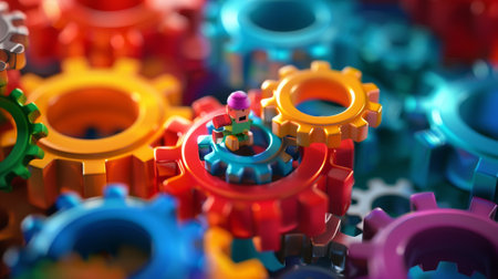 3d illustration of colorful gear wheels background. Teamwork concept.の素材