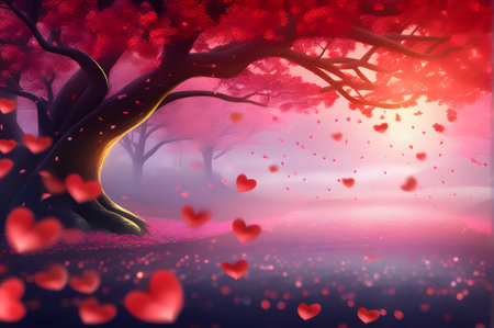 Valentine's day background with heart tree. Vector illustration.の素材