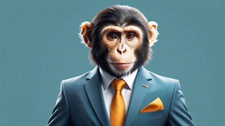 Funny monkey in a suit and tie. Business and finance conceptの素材