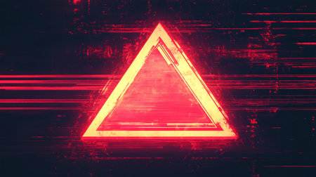 Red neon triangle on a dark background. 3d rendering, 3d illustration.の素材