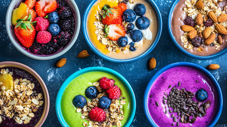 Blueberry, raspberry, blueberry and oatmeal smoothie bowlsの素材